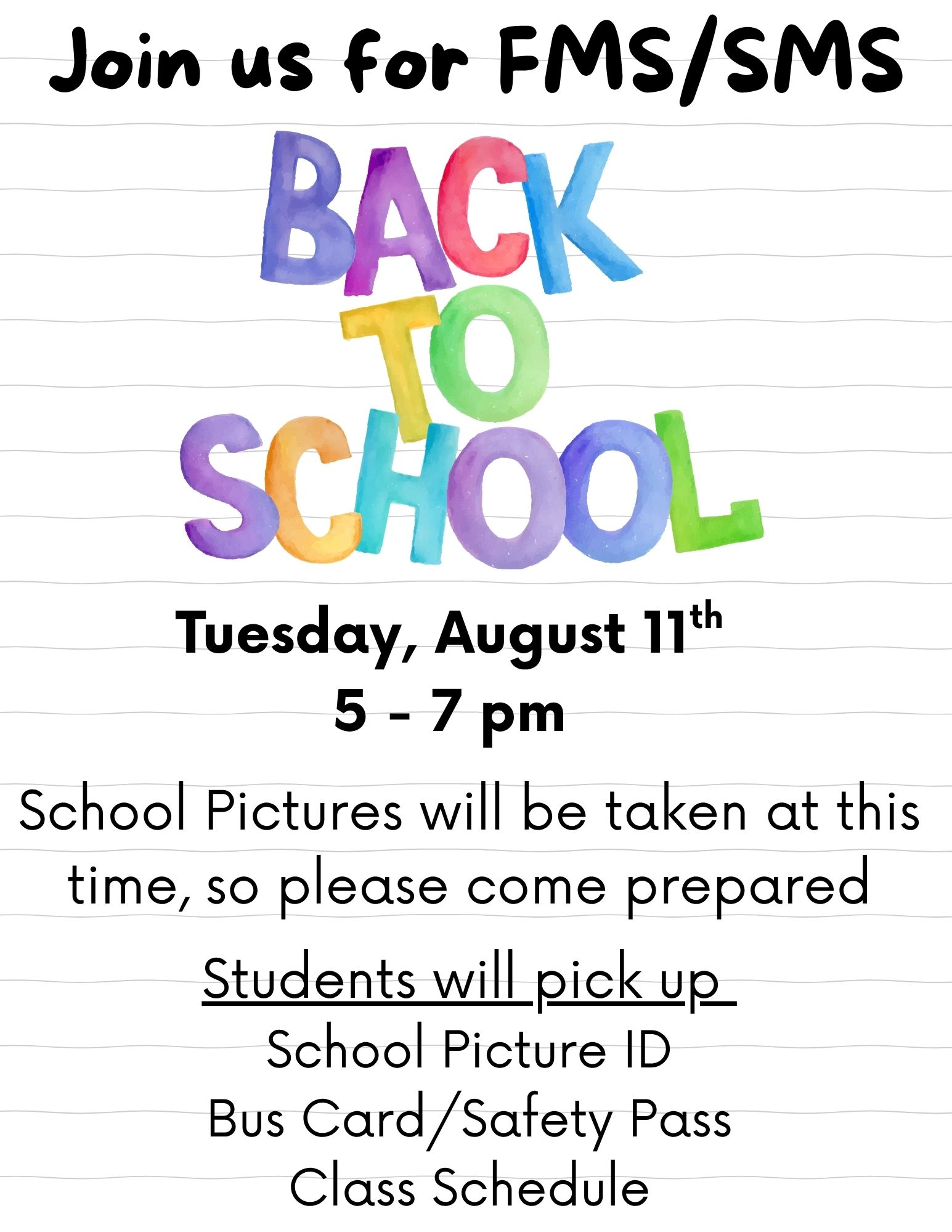 SMS Back to School Open House - Tuesday, August 11th from 5 - 7 pm 