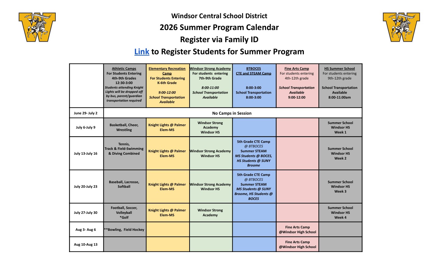 2026 Windsor CSD Summer Camp Registration Now Open