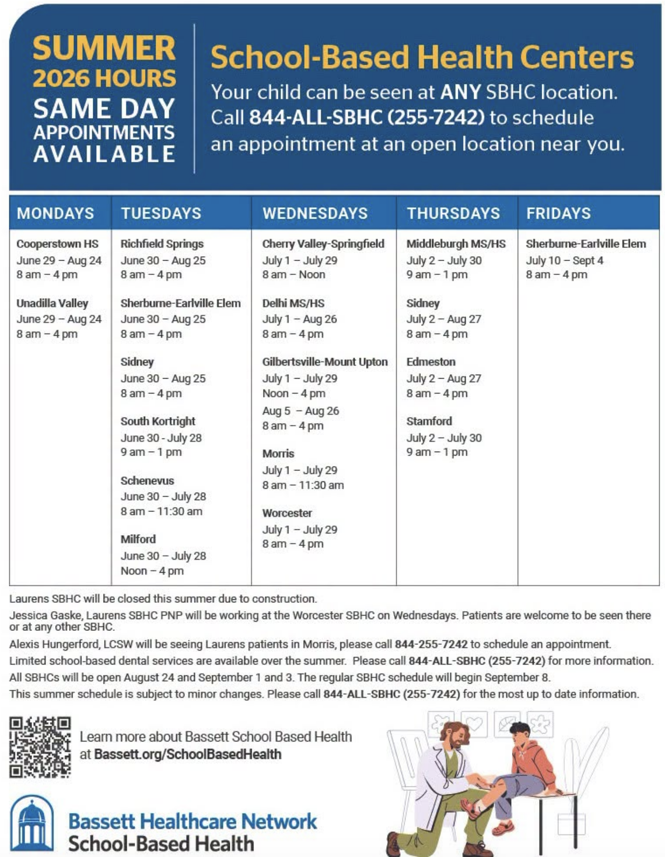 School-Based Health Open Throughout Summer