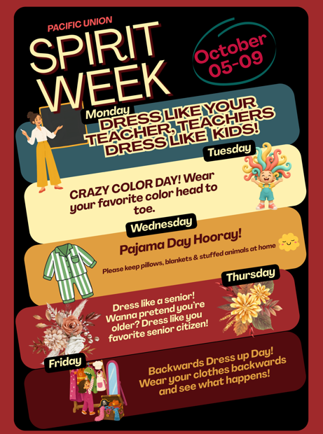 Pacific Union Spirit Week 10/5-10/9