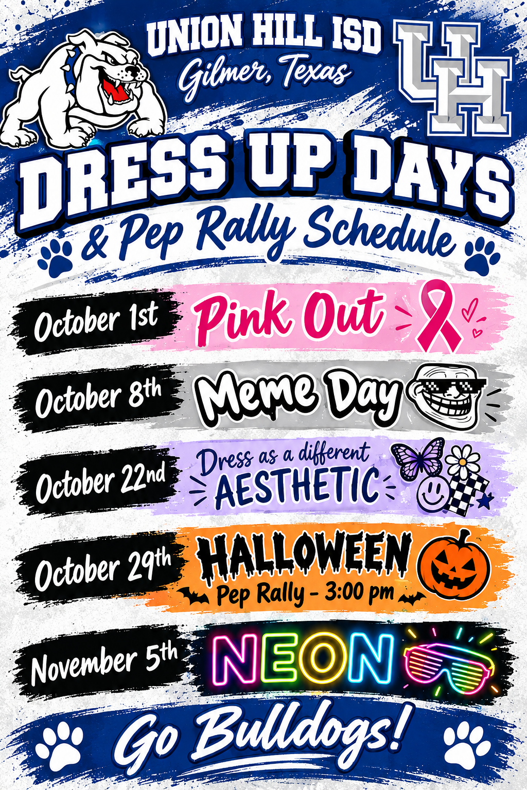 Junior High and High School Dress up Days / Pep Rally Schedule Reminder!