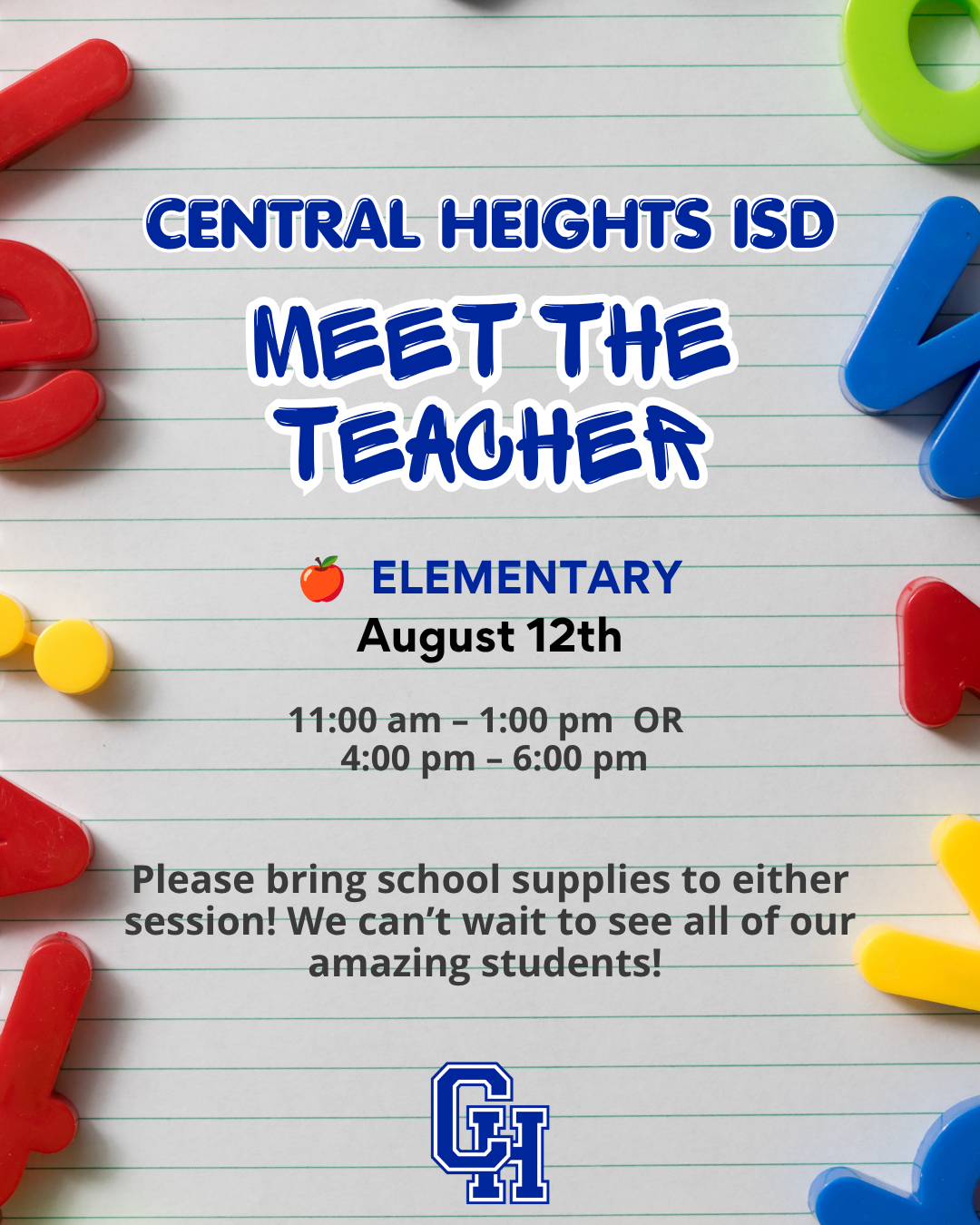 🍎 Elementary Meet the Teacher is TOMORROW!!!!! 