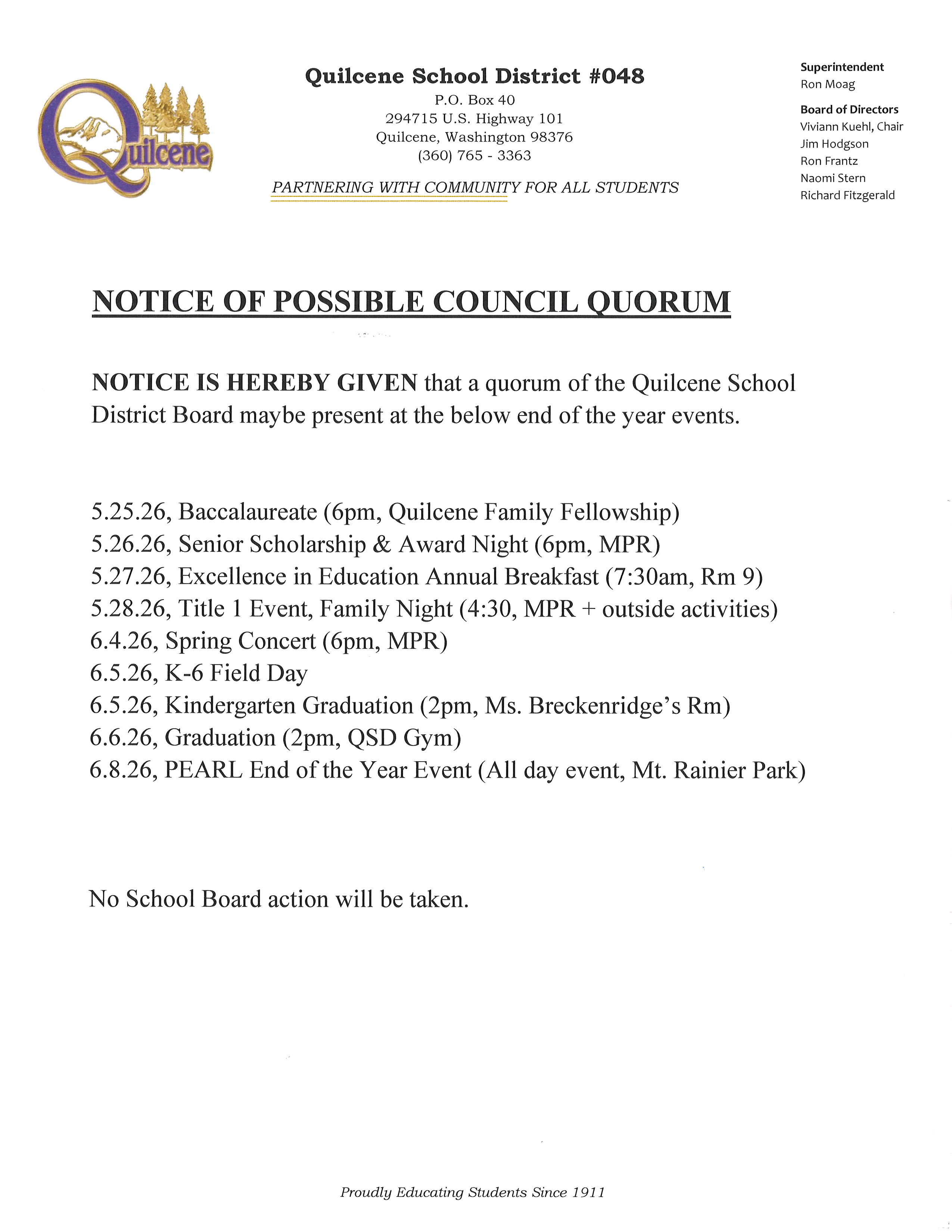Notice Of Possible Council Quorum