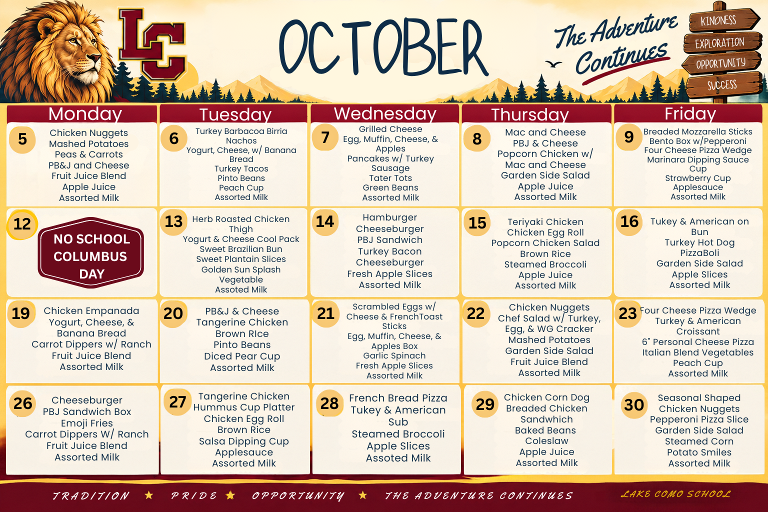 October Lunch Menu
