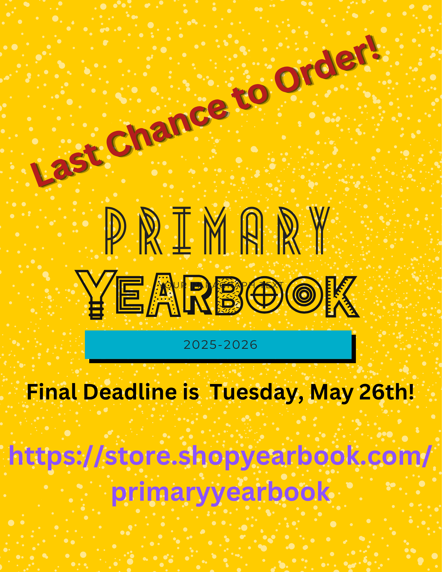 Last Chance to buy a PCS Yearbook is Tuesday, May 26th
