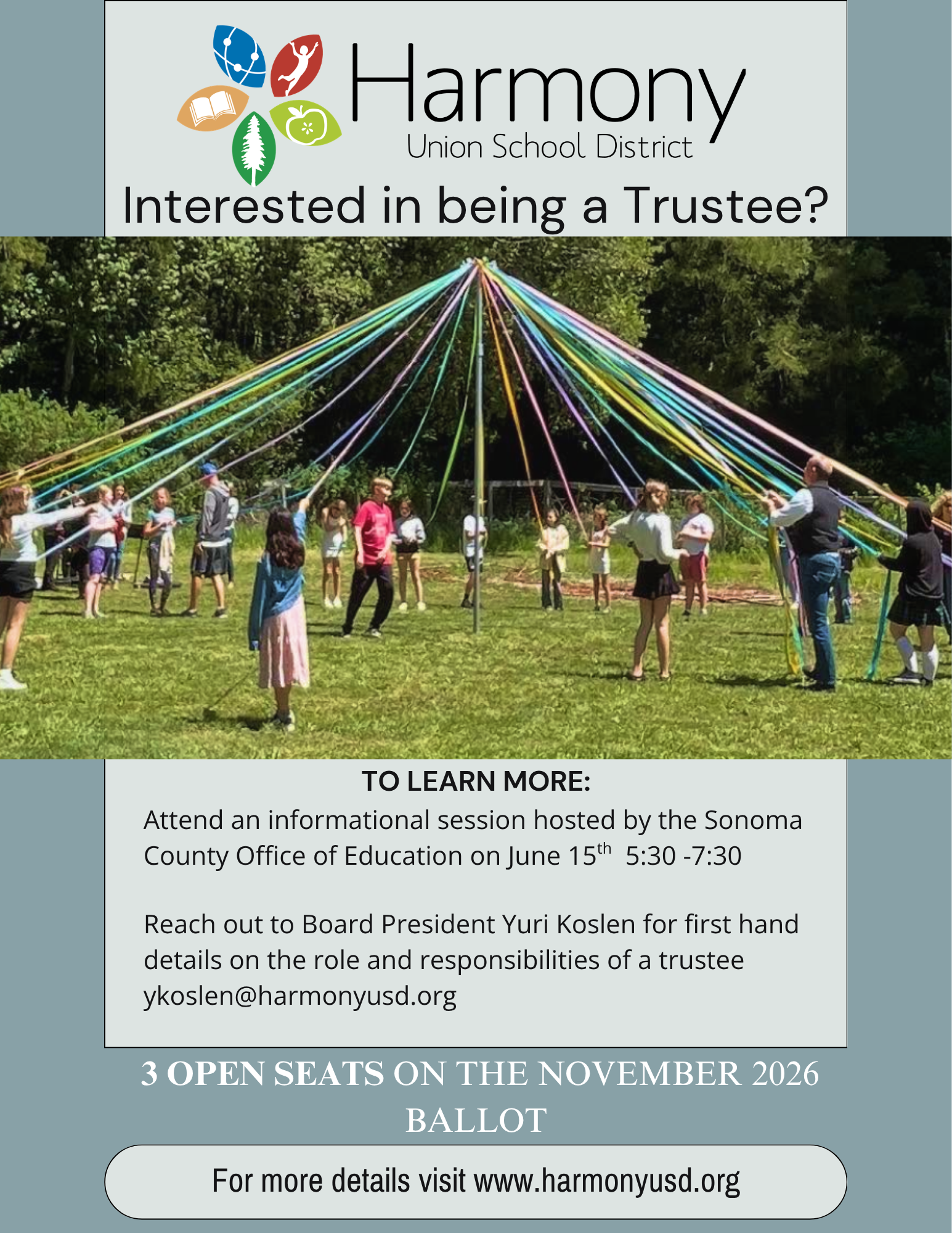 Interested in being a Board Trustee for Harmony Union School District?