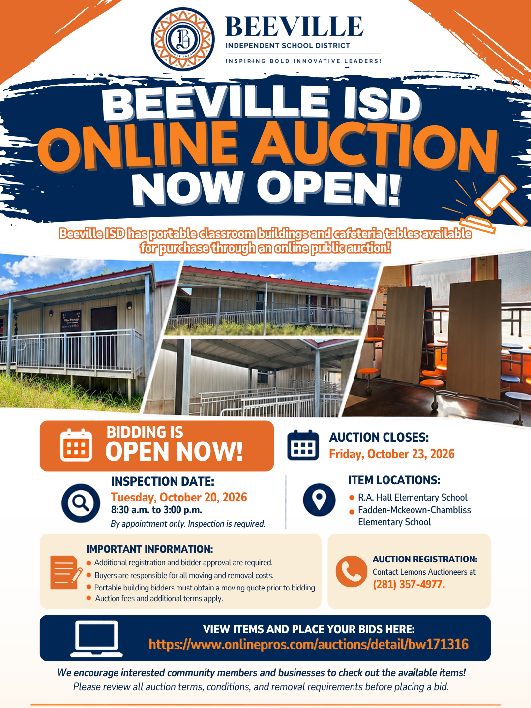 Beeville ISD Online Auction is NOW OPEN!