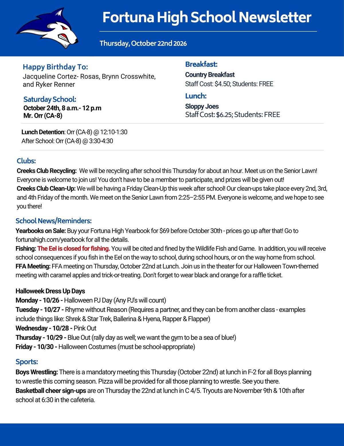Bulletin 10/22/2026