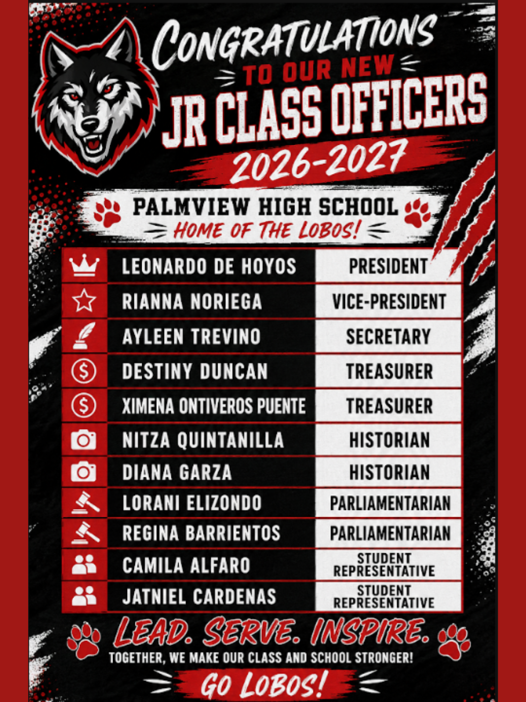 🎉🐺 Congratulations to our 2026–2027 Junior Class Officers! 🐺🎉