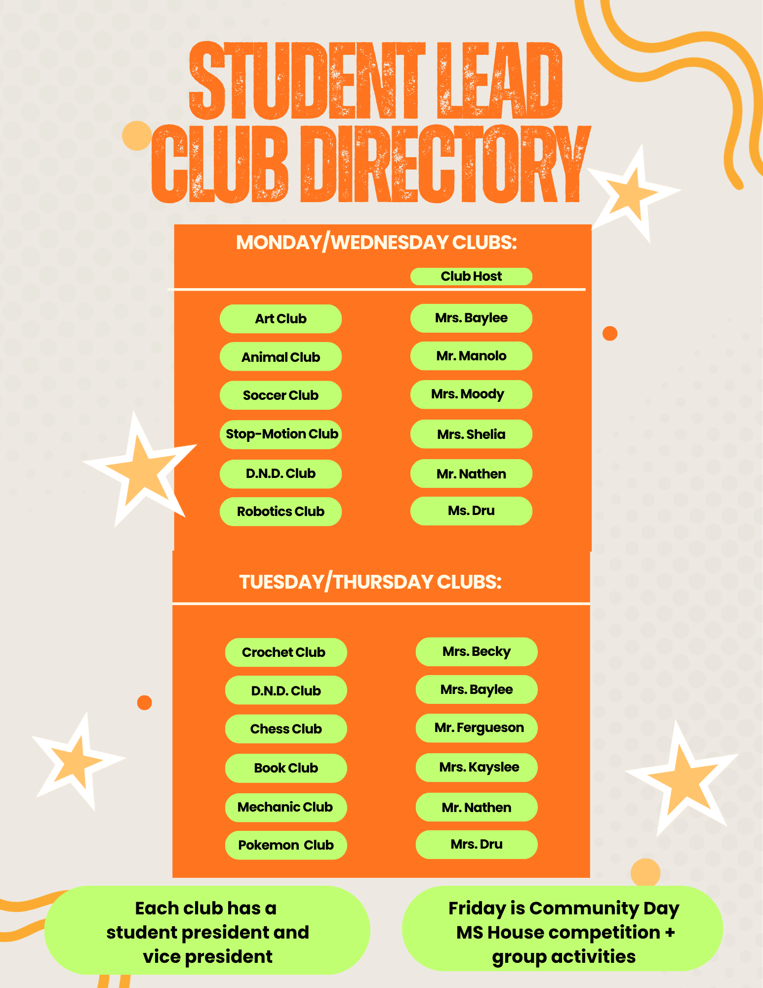 Middle School Clubs 