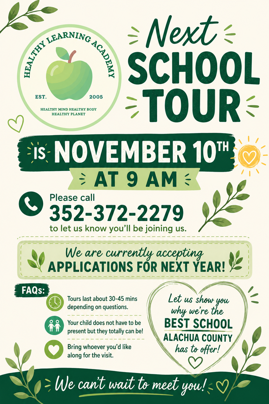 School Tour: Nov. 10th at 9 AM