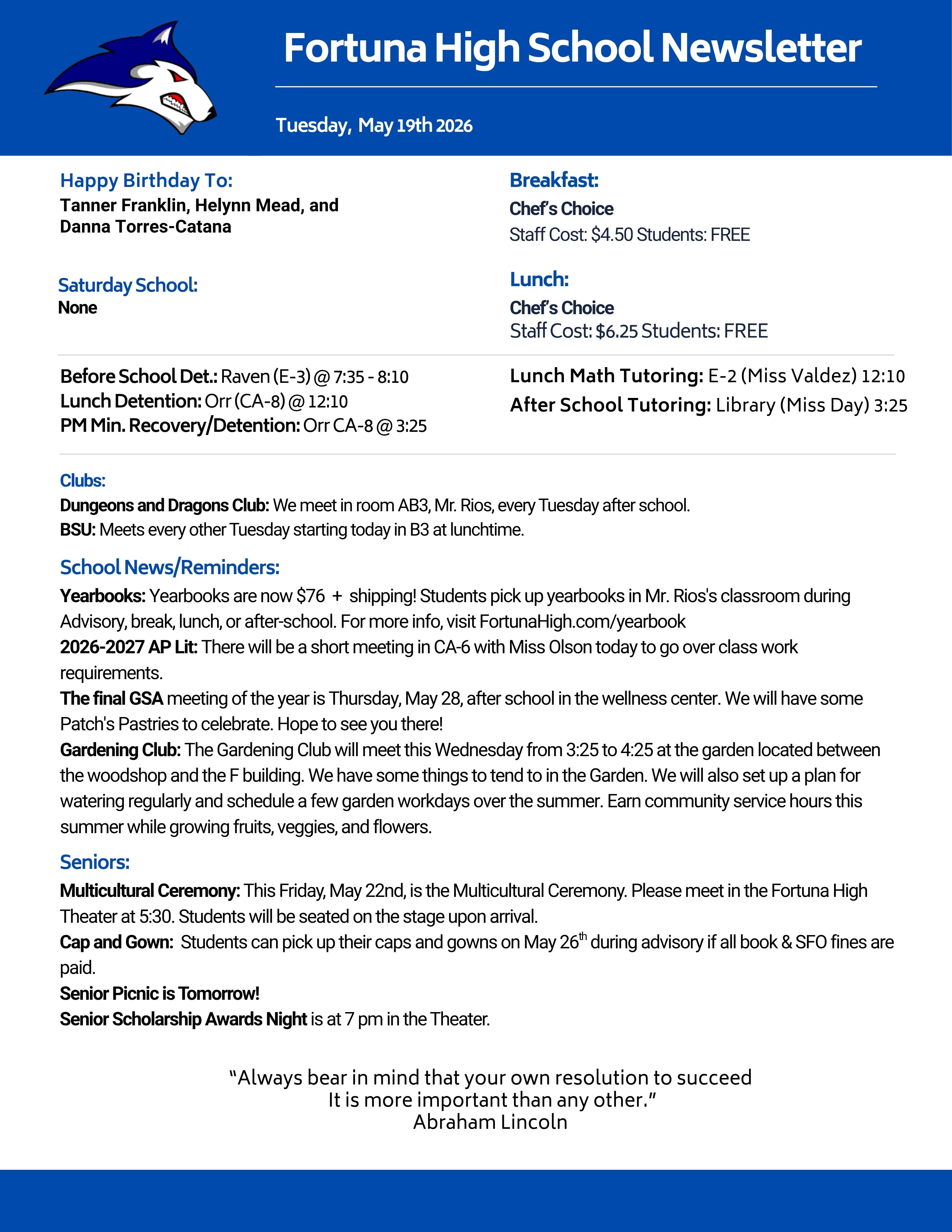 Bulletin 05/19/2026