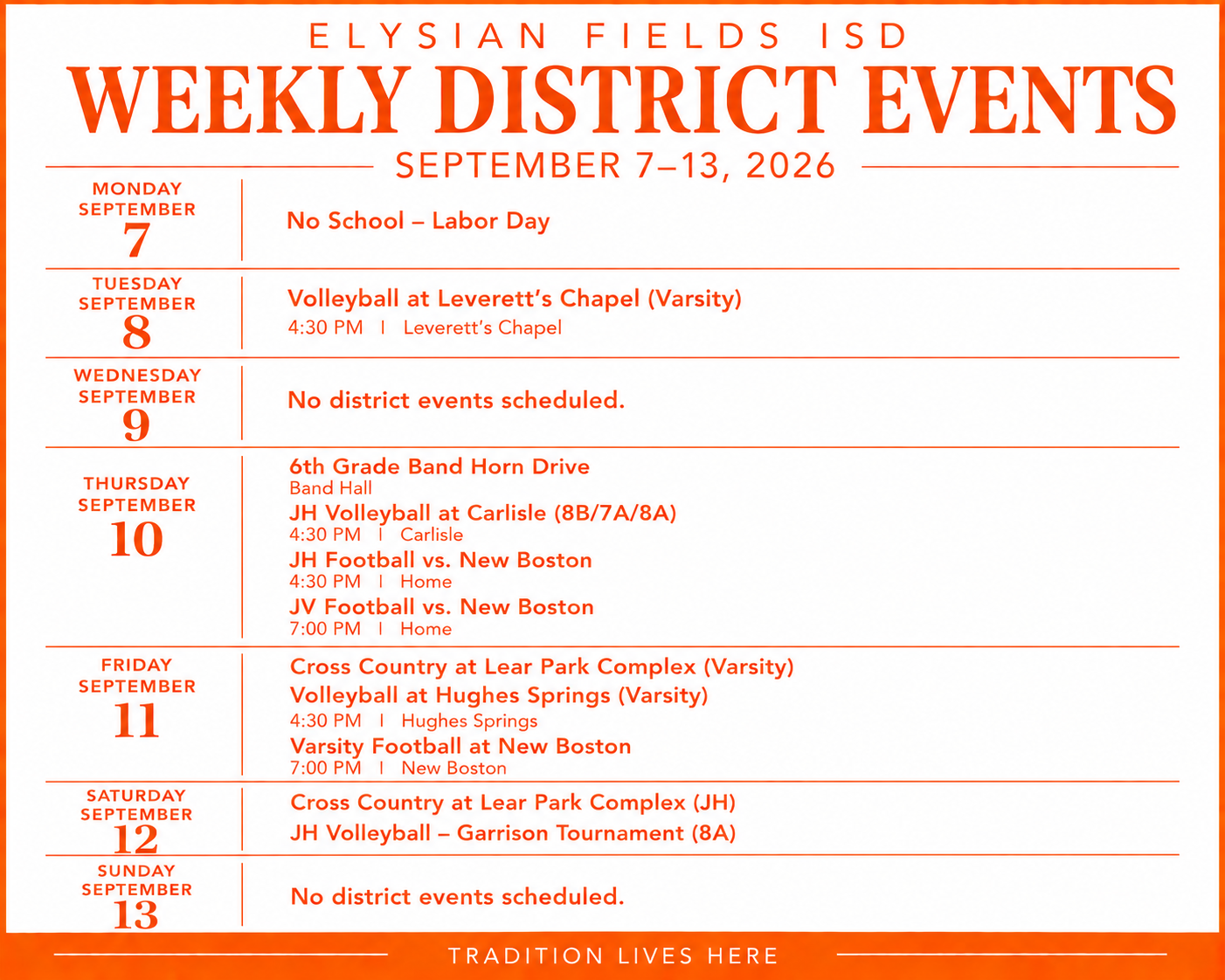 Weekly District Events- September 7-13, 2026