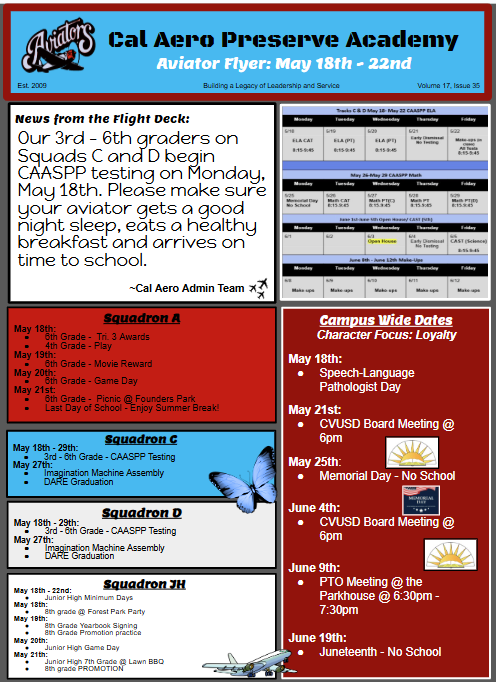 📢Parent Aviator Flyer from May 18th through May 22nd ✈ 📷 