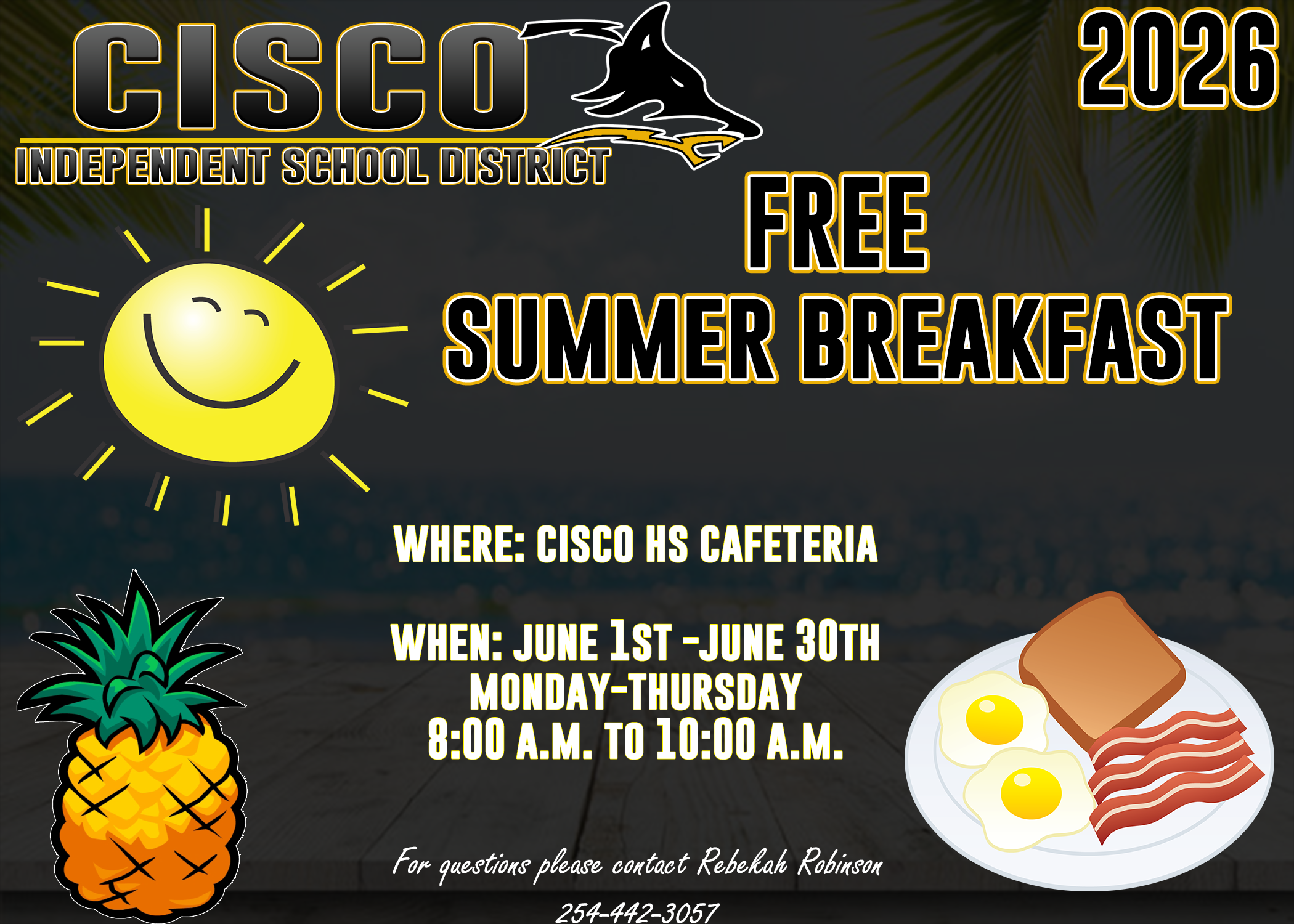 Free Summer Breakfast from June 1st to June 30th @ CHS Cafeteria