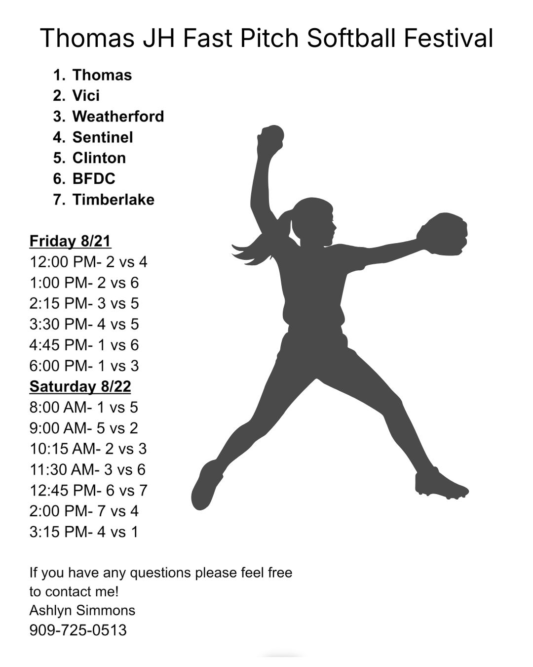 Thomas JH Fast Pitch Softball Festival