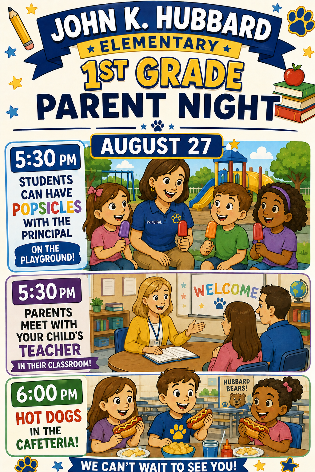 1st grade parent night Aug. 27th