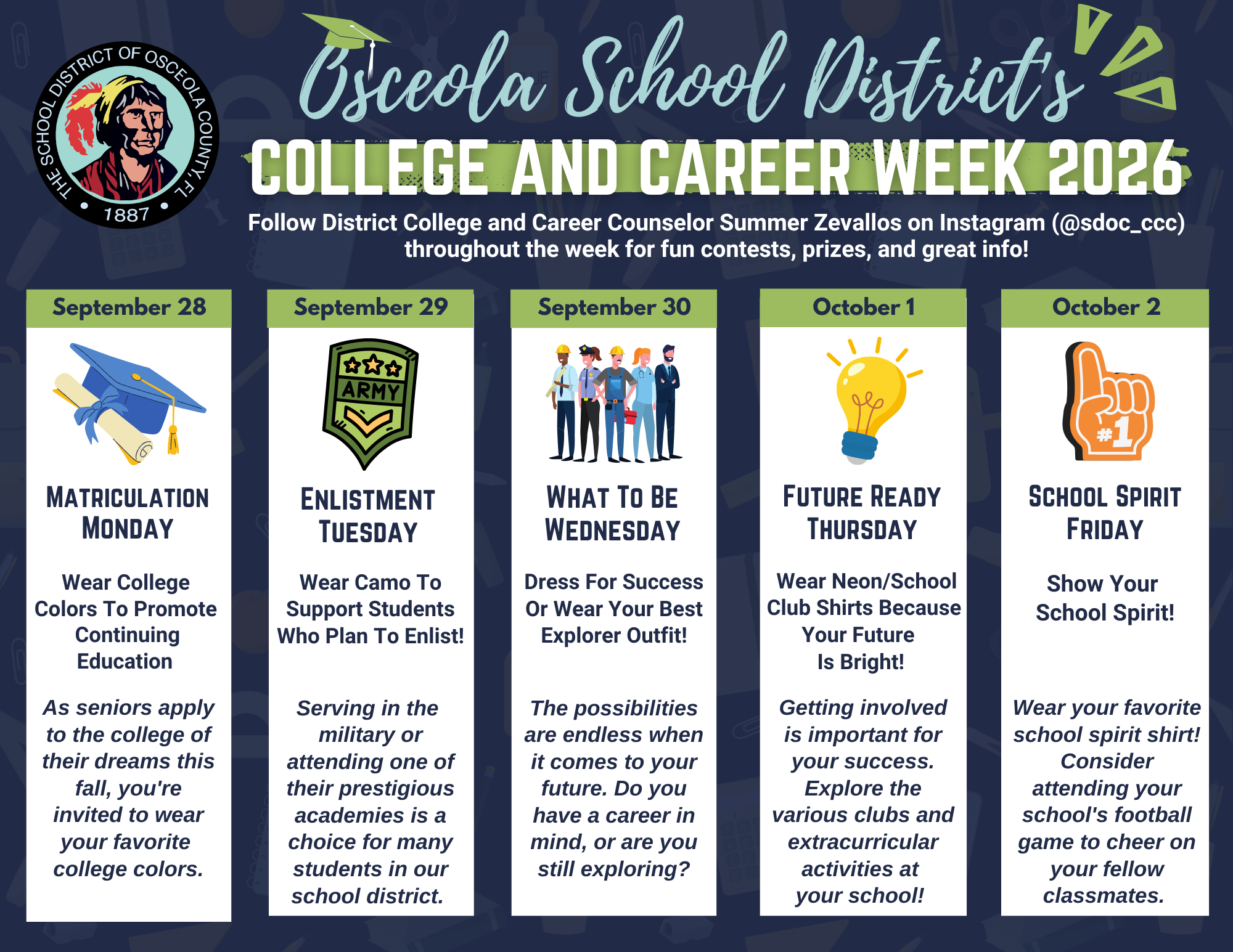 📢College & Career Spirit Week September 28-October 02📢
