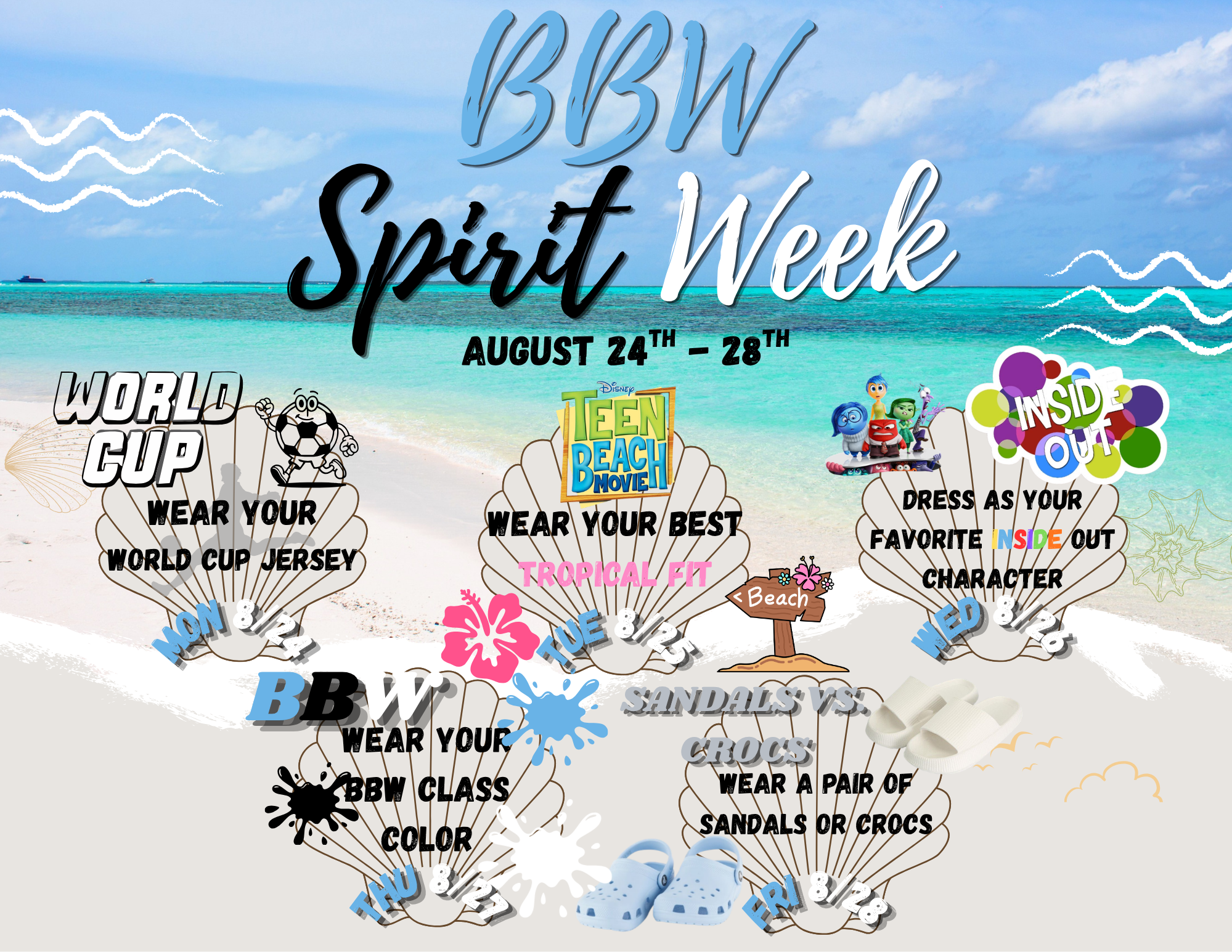 Get Ready for BBW Spirit Week! (August 24th – 28th) 🌊