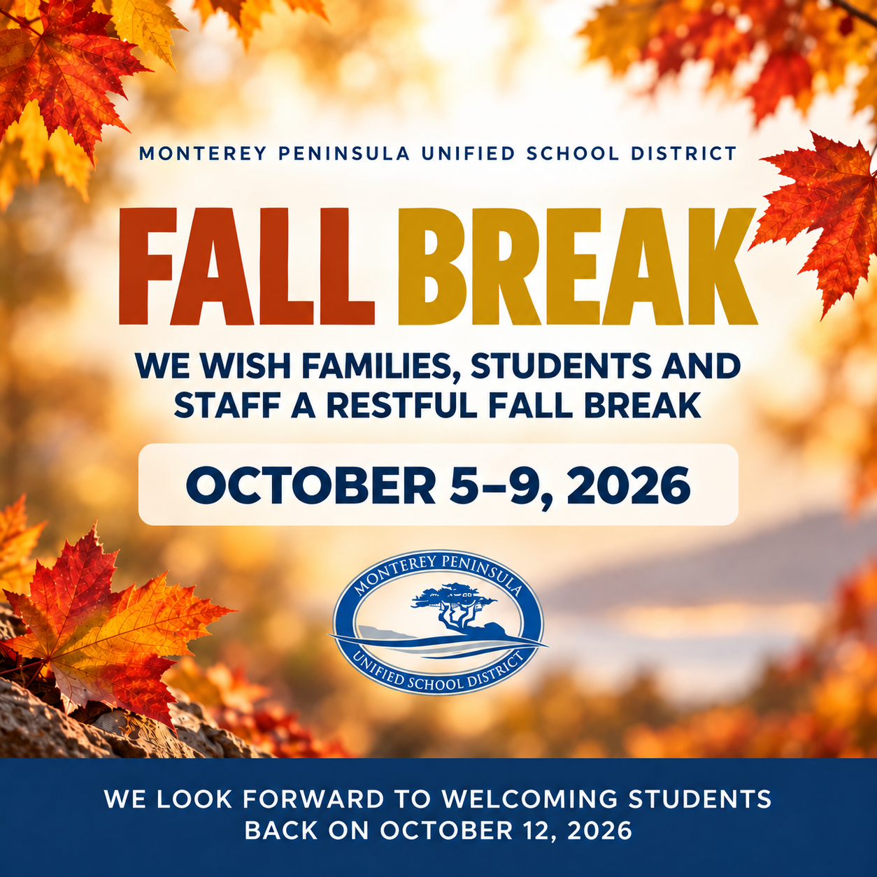 🍁 Fall Break: No School⭐️ Vacaciones de Otoño🍁