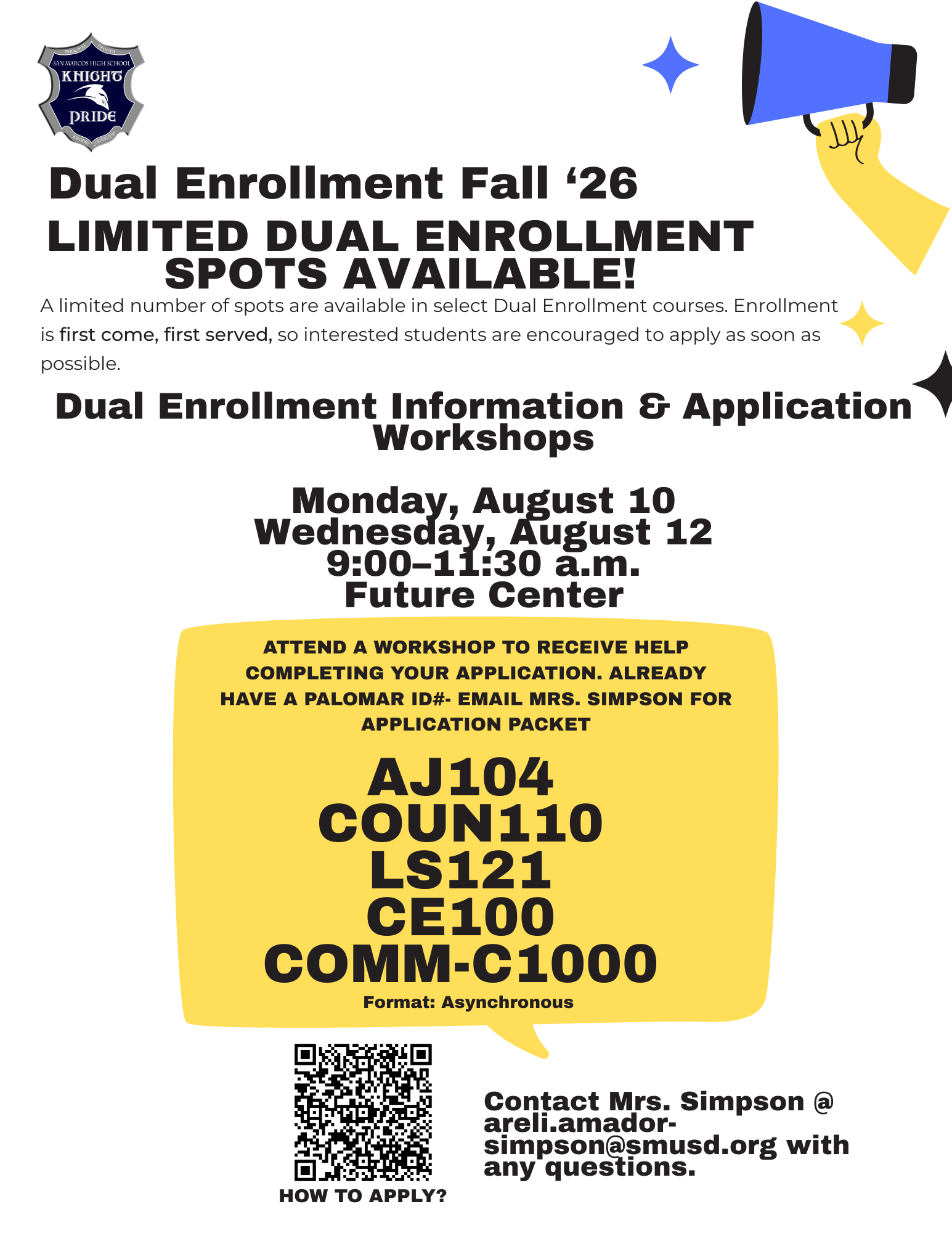 📣 Dual Enrollment Fall 2026 — Limited Spots Available!