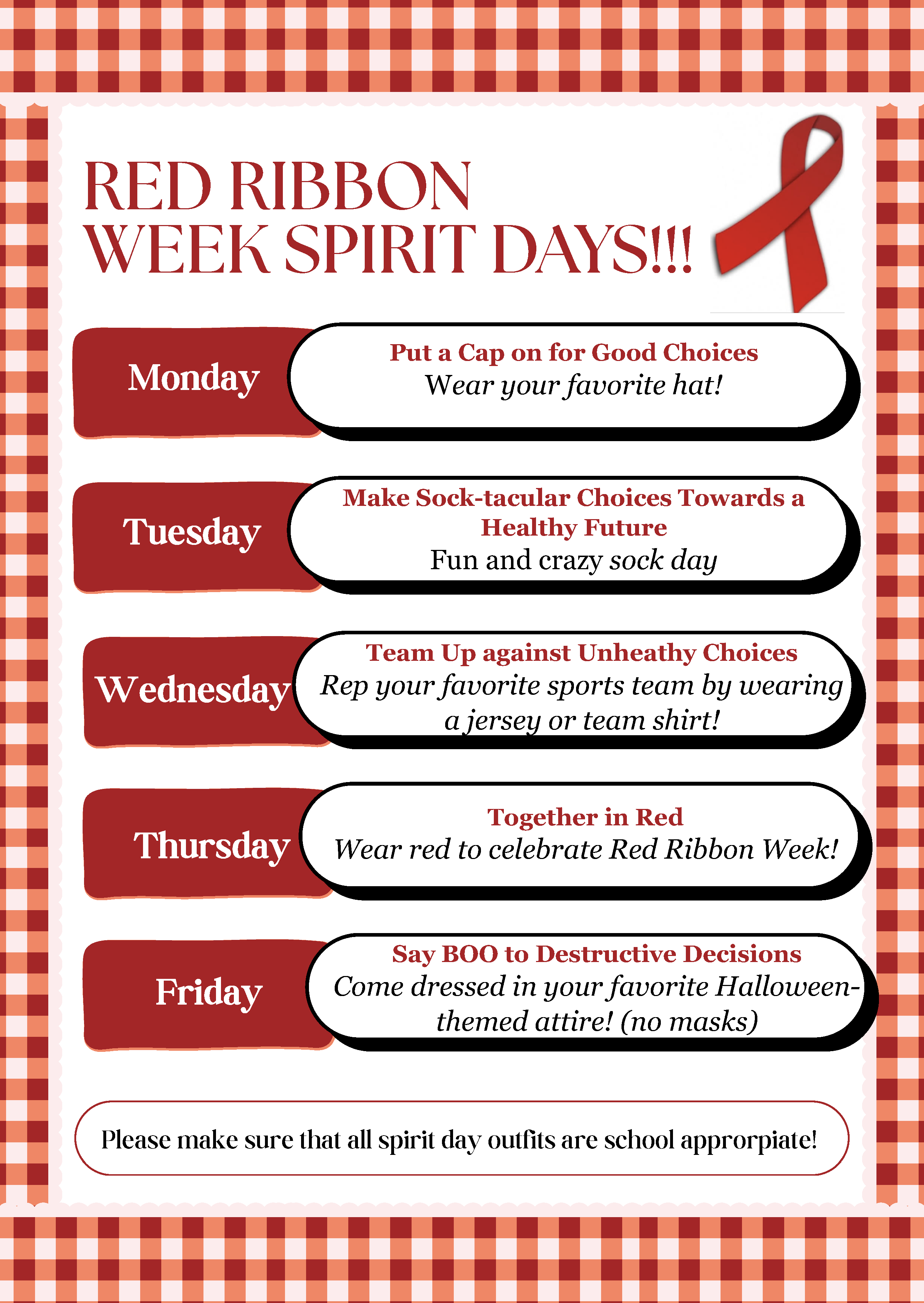 Red Ribbon Week Spirit Days!