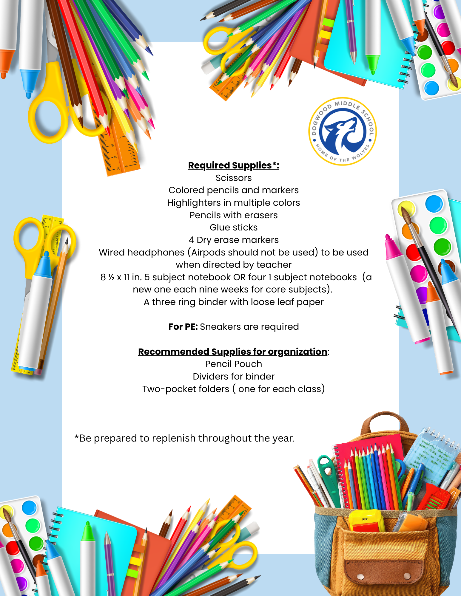Dogwood School Supply List 26-27