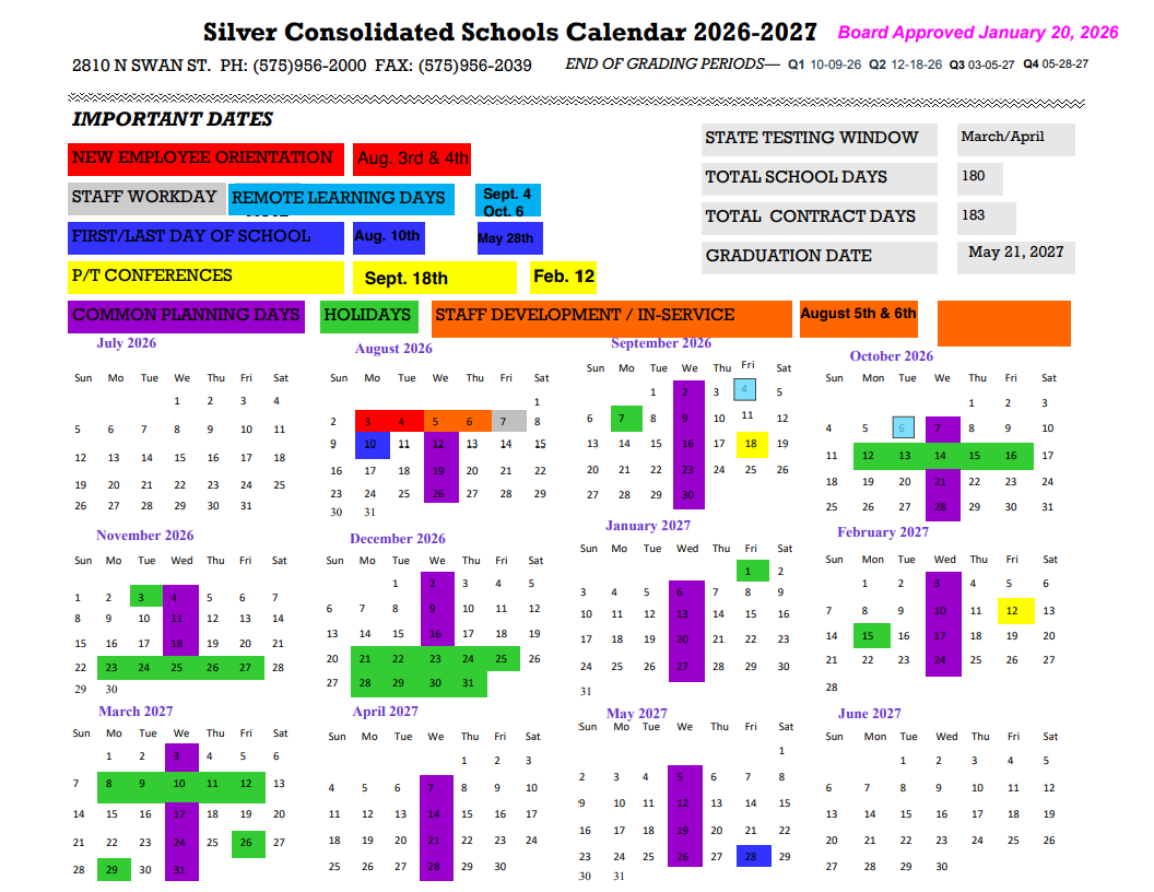 2026-2027 Calendars (Now Including 2 Remote Learning Days)