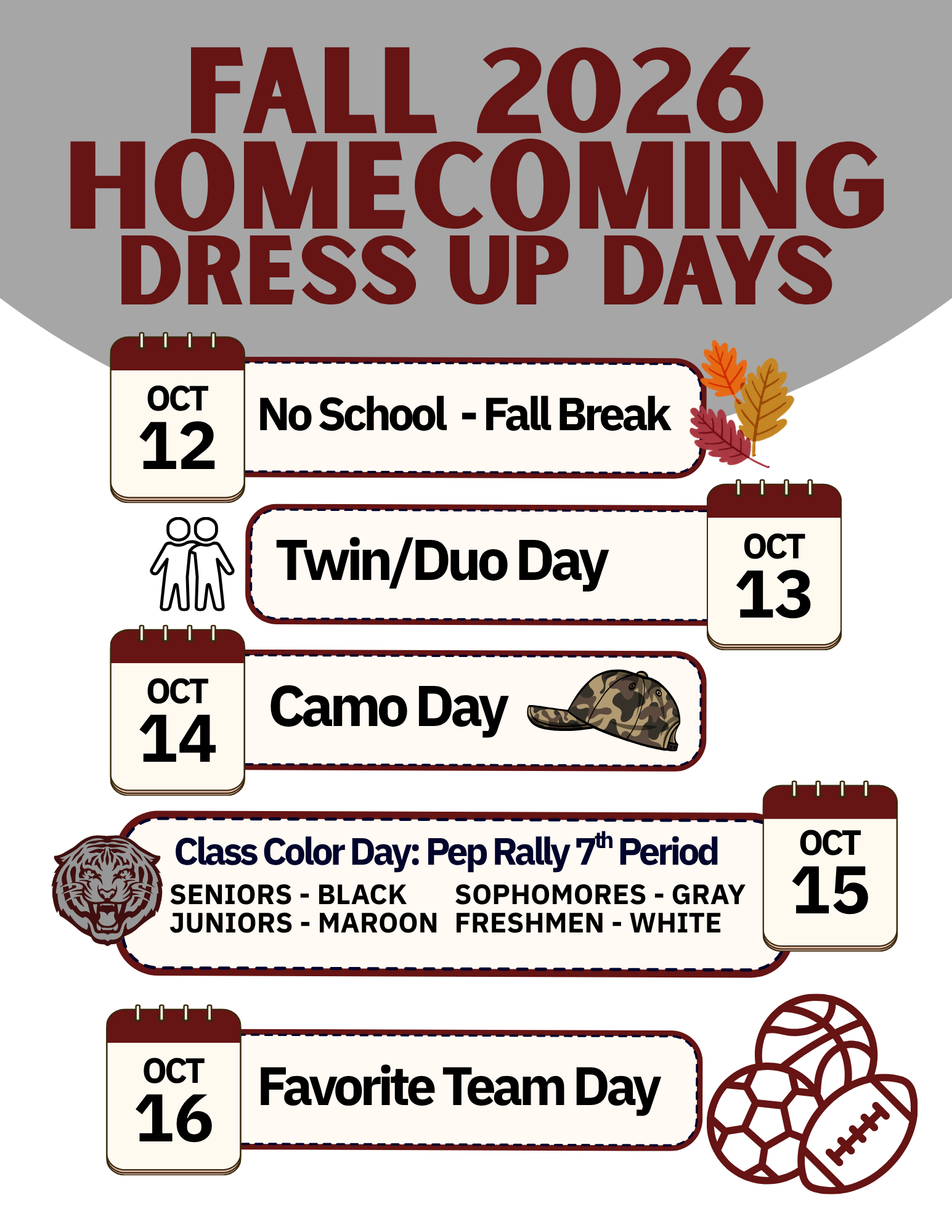 Homecoming Week Information for October 13 - 16