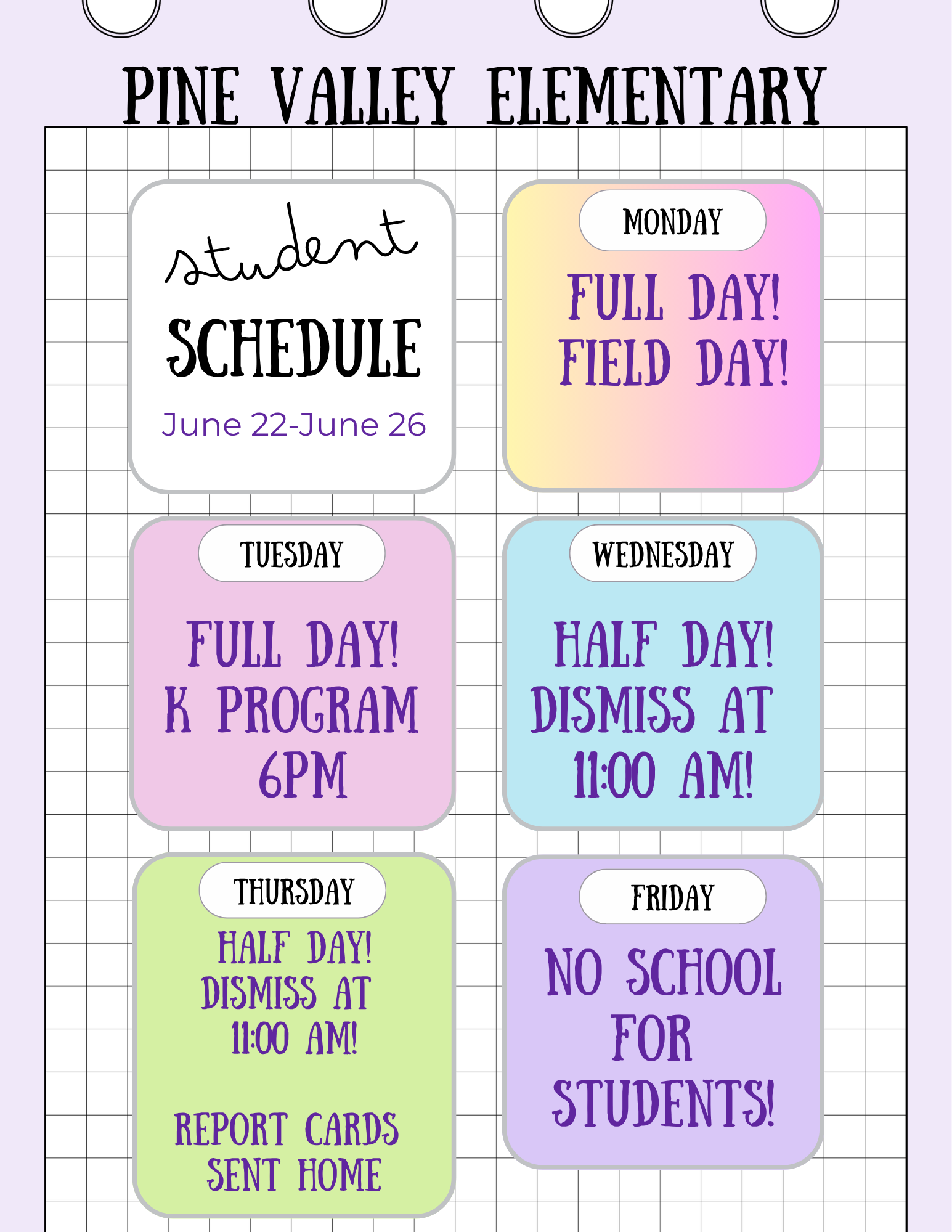 Last Week of School Schedule