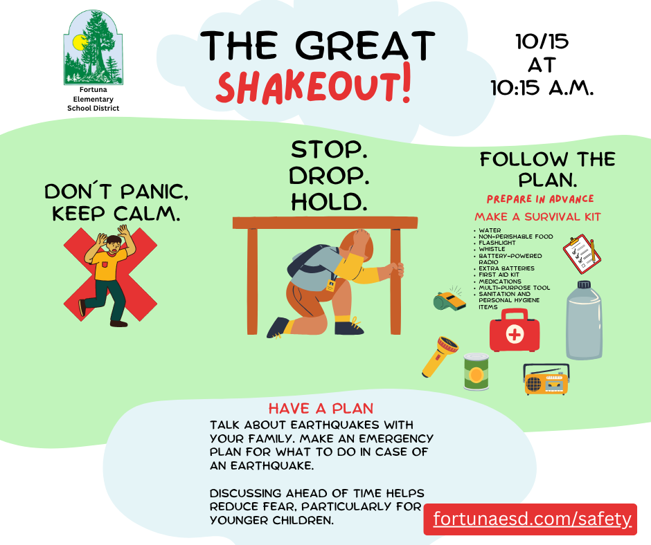Emergency Preparedness Information and The Great American Shakeout (10/15/26) ⛑️🦺🥽🛟🔐