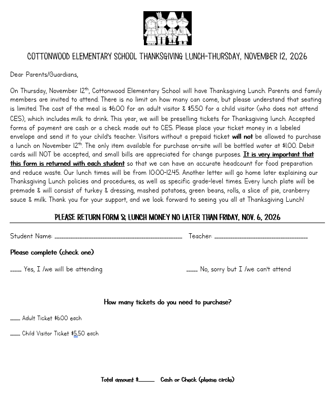 Thanksgiving Lunch Information 