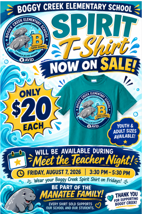BOGGY Spirit Shirts Available during Meet the Teacher Event