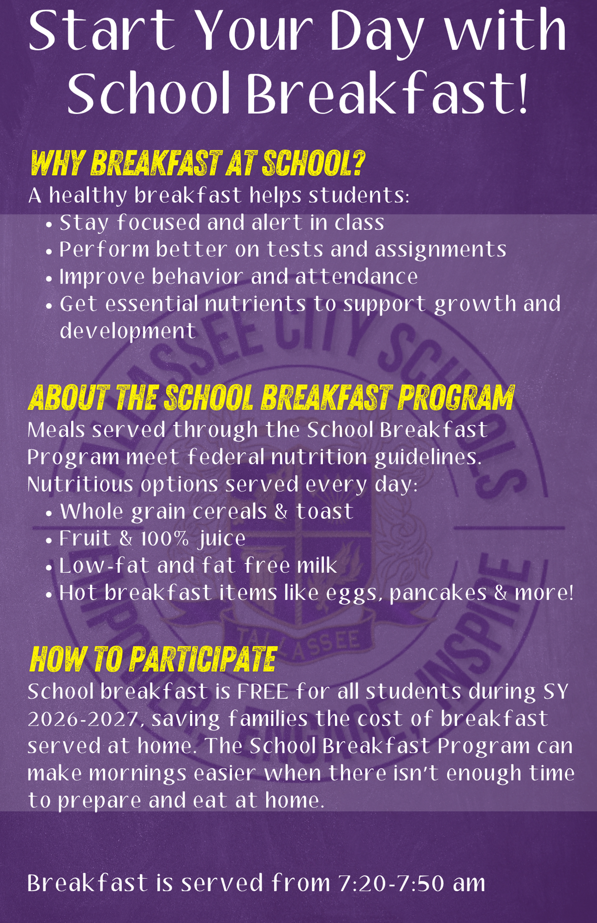 Did you know all three TCS schools offer FREE breakfast every day?