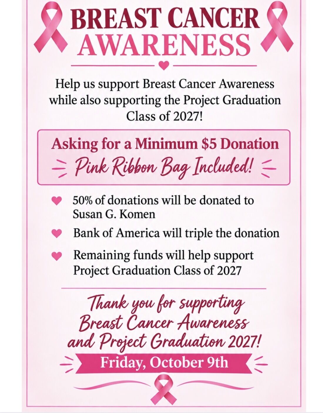 Project Graduation Breast Cancer Awareness Fundraiser - Pink Out Game