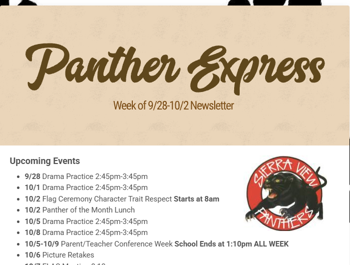 Panther Express Week 9/28-10/2