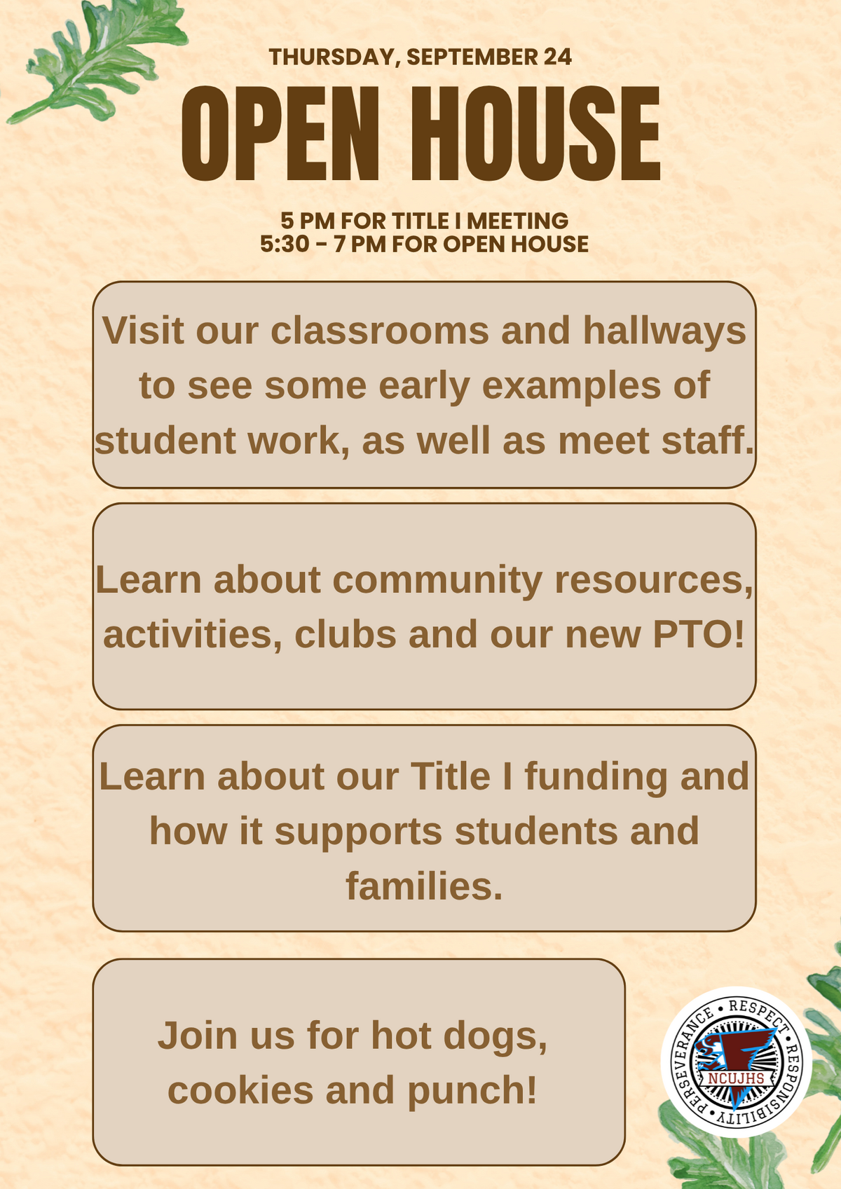 Open House & Title I Meeting - This Thursday, September 24, 2026