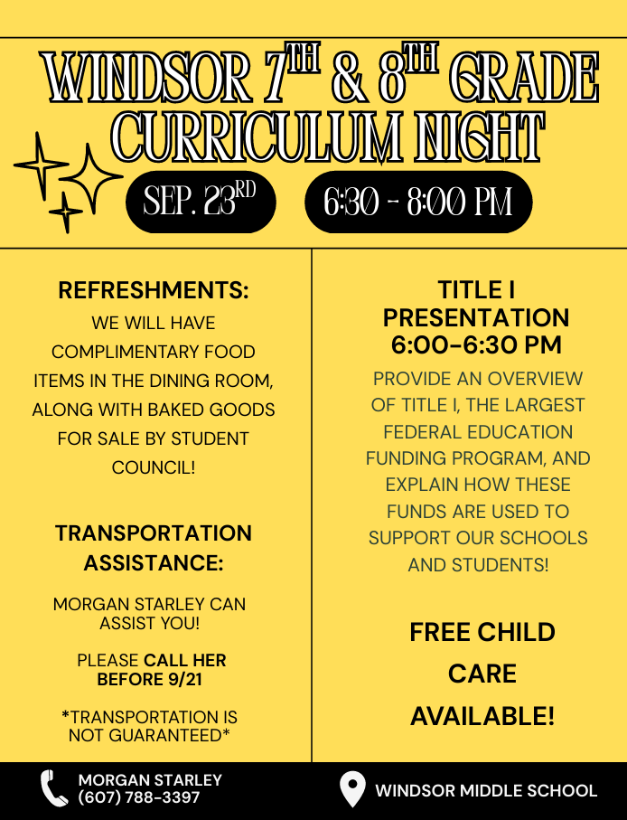 Middle School to Host 7th- and 8th-Grade Curriculum Night/Title I Meeting Sept. 23