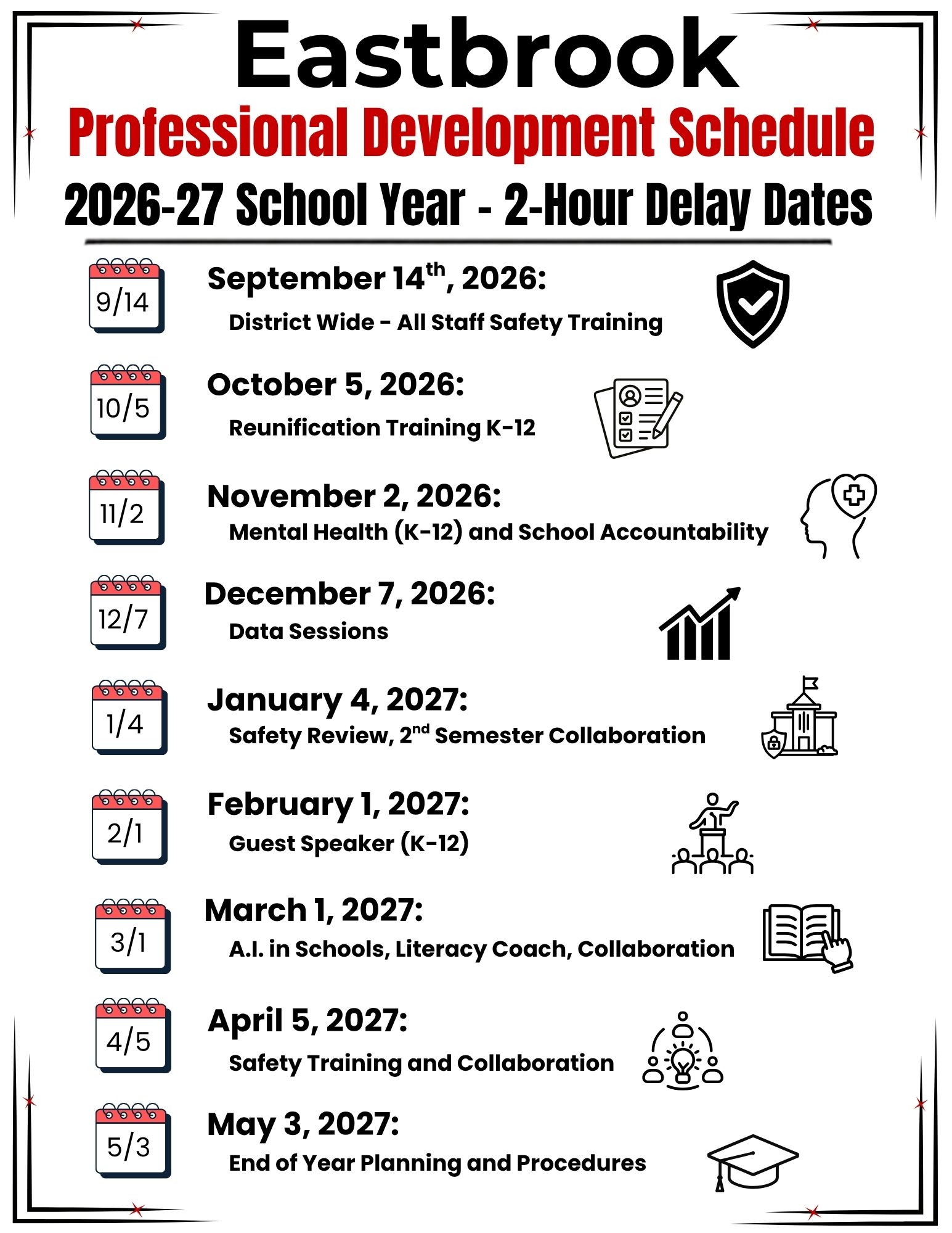 2-Hour Delay Schedule for Professional Development