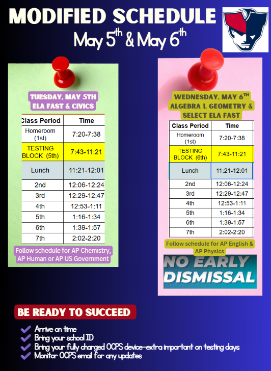 Modified Schedule May 5th and May 6th
