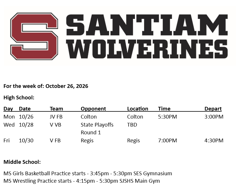 For the Week of 10/26
