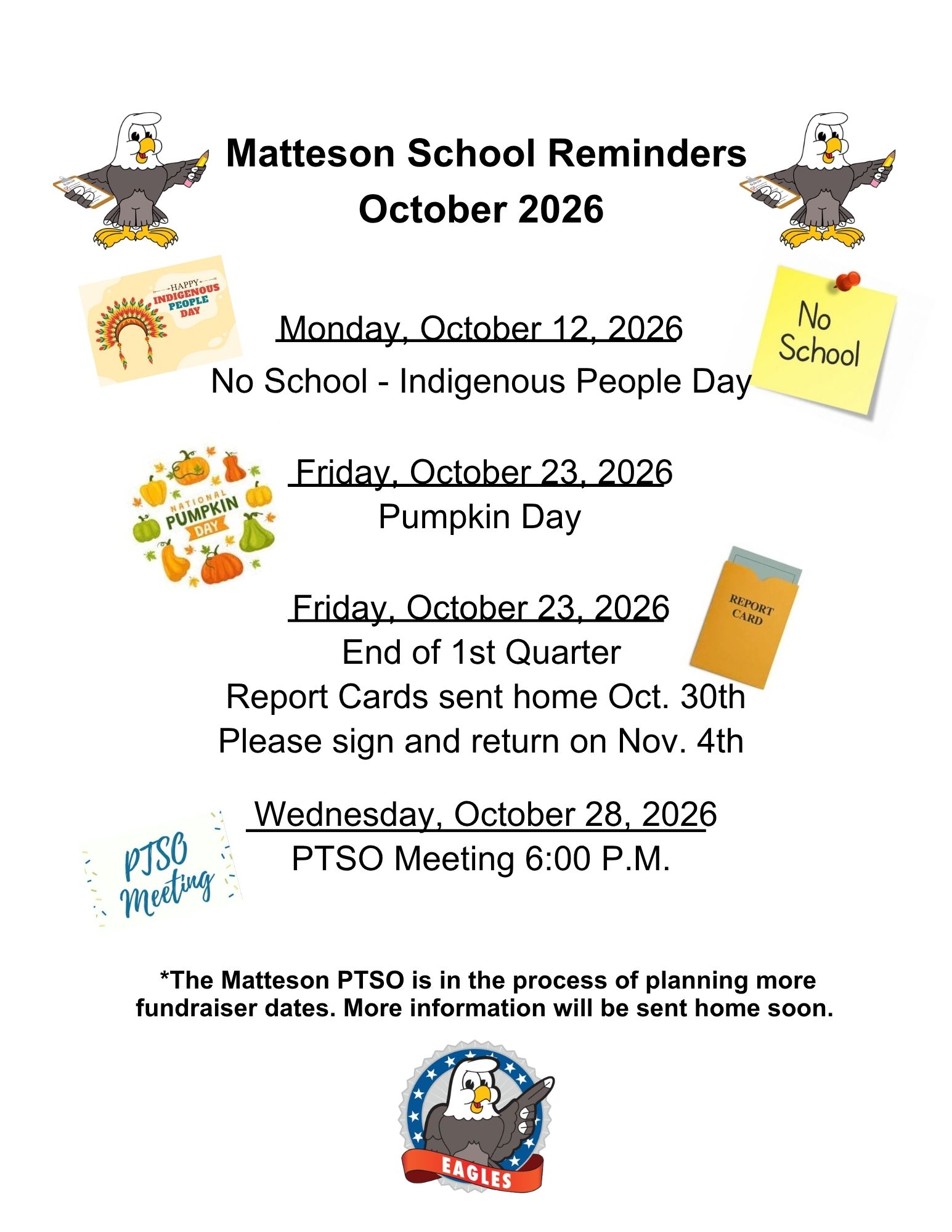 Matteson School Reminders - October 2026