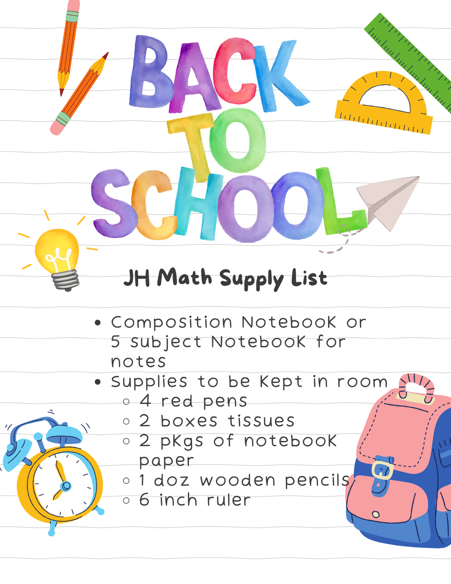 JH Math Supplies for 2026-2027