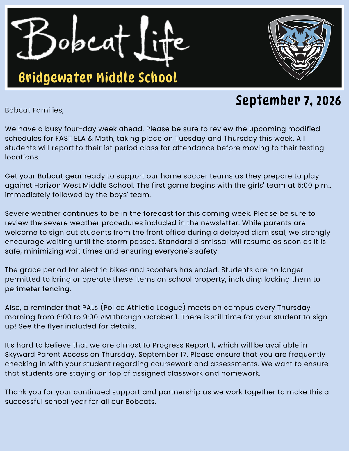 BMS Monday Message 9/7/26
