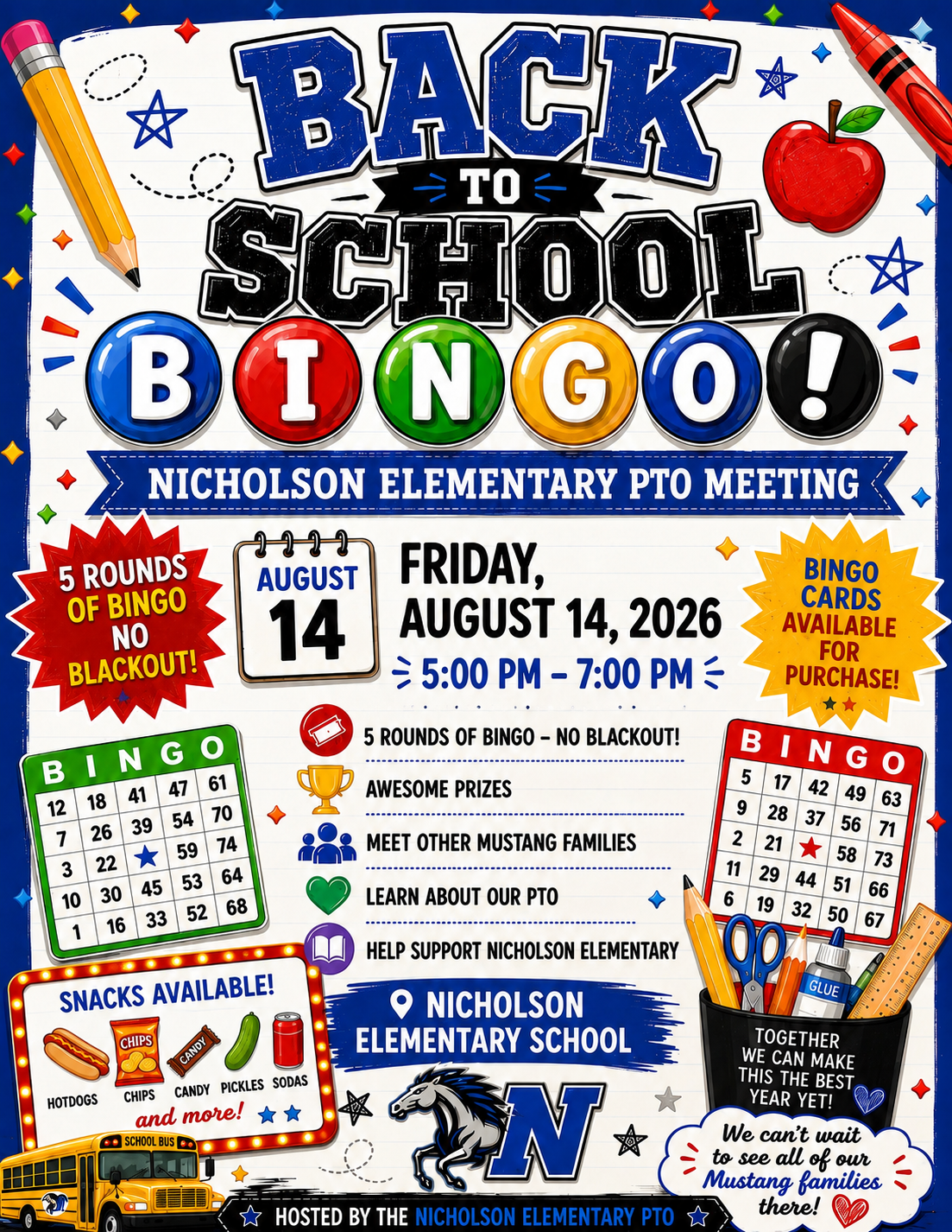 PTO Bingo Friday August 14th 5pm-7pm