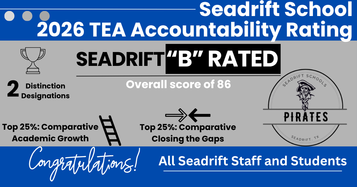 Seadrift School receives a 2026 TEA Accountability Rating of 'B' with an overall score of 86.