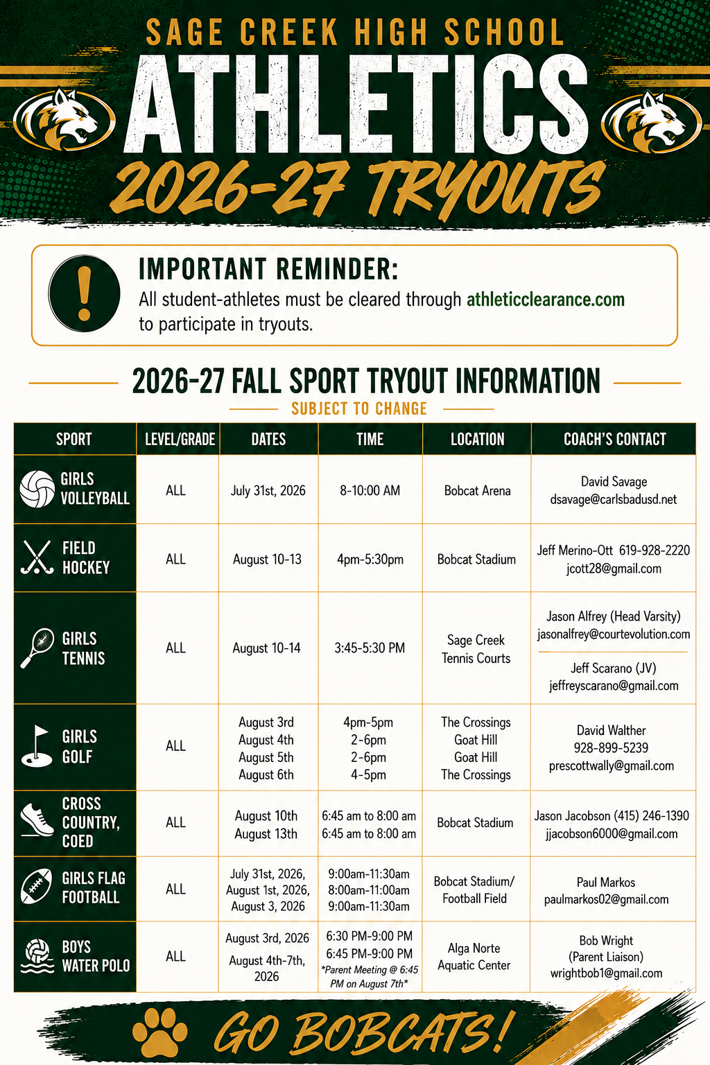 FALL 2026 TRYOUT INFORMATION