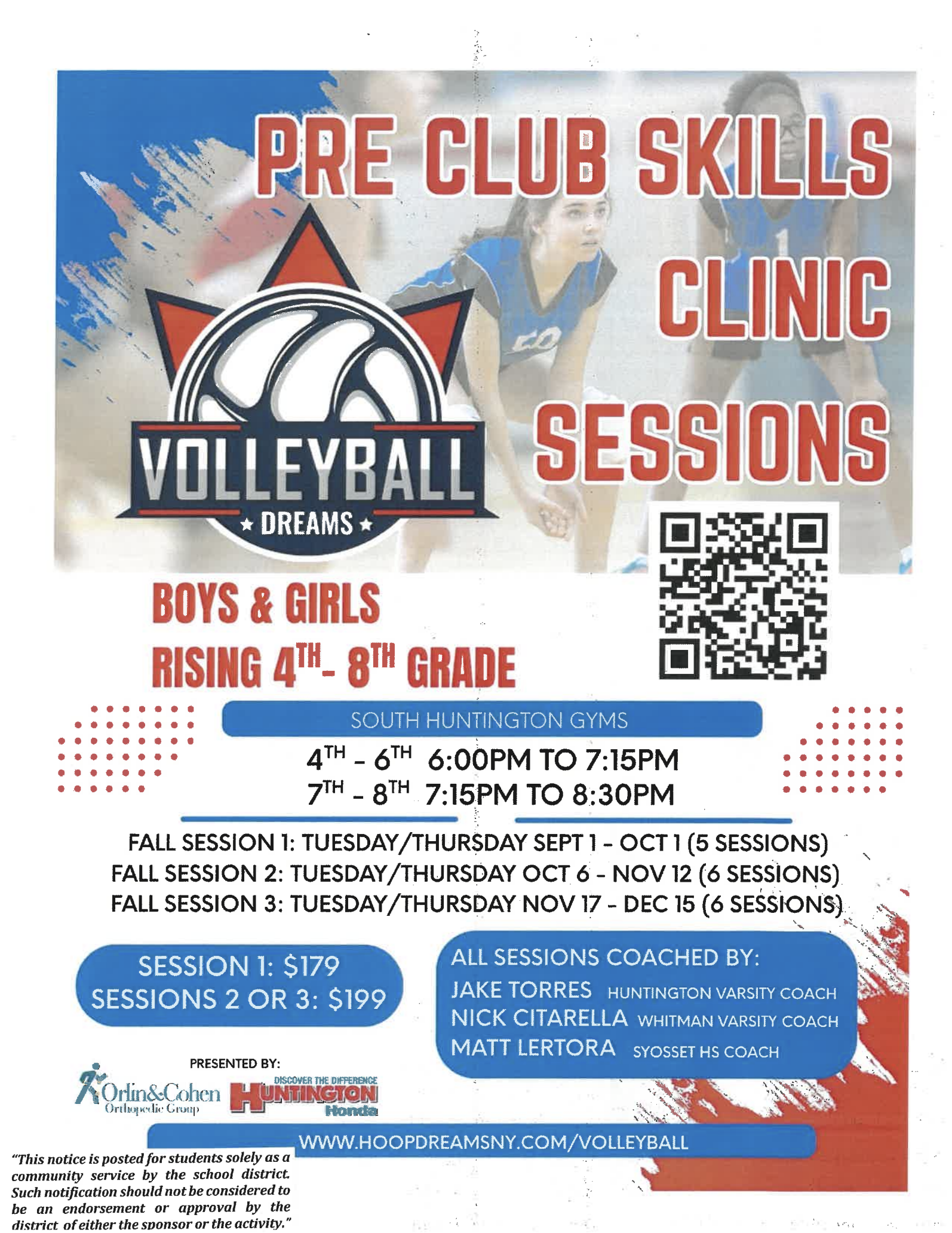 Volleyball Pre Club Skills Clinic Sessions – Boys & Girls Rising 4th-8th Grade