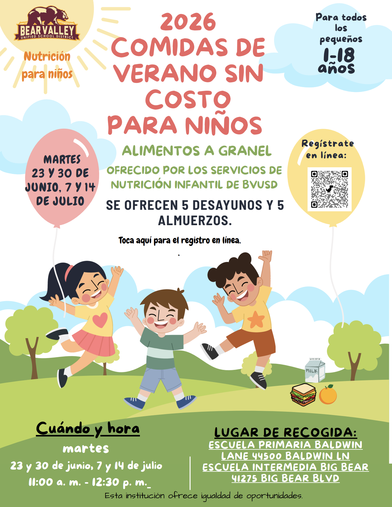 Free summer meals flyer spanish