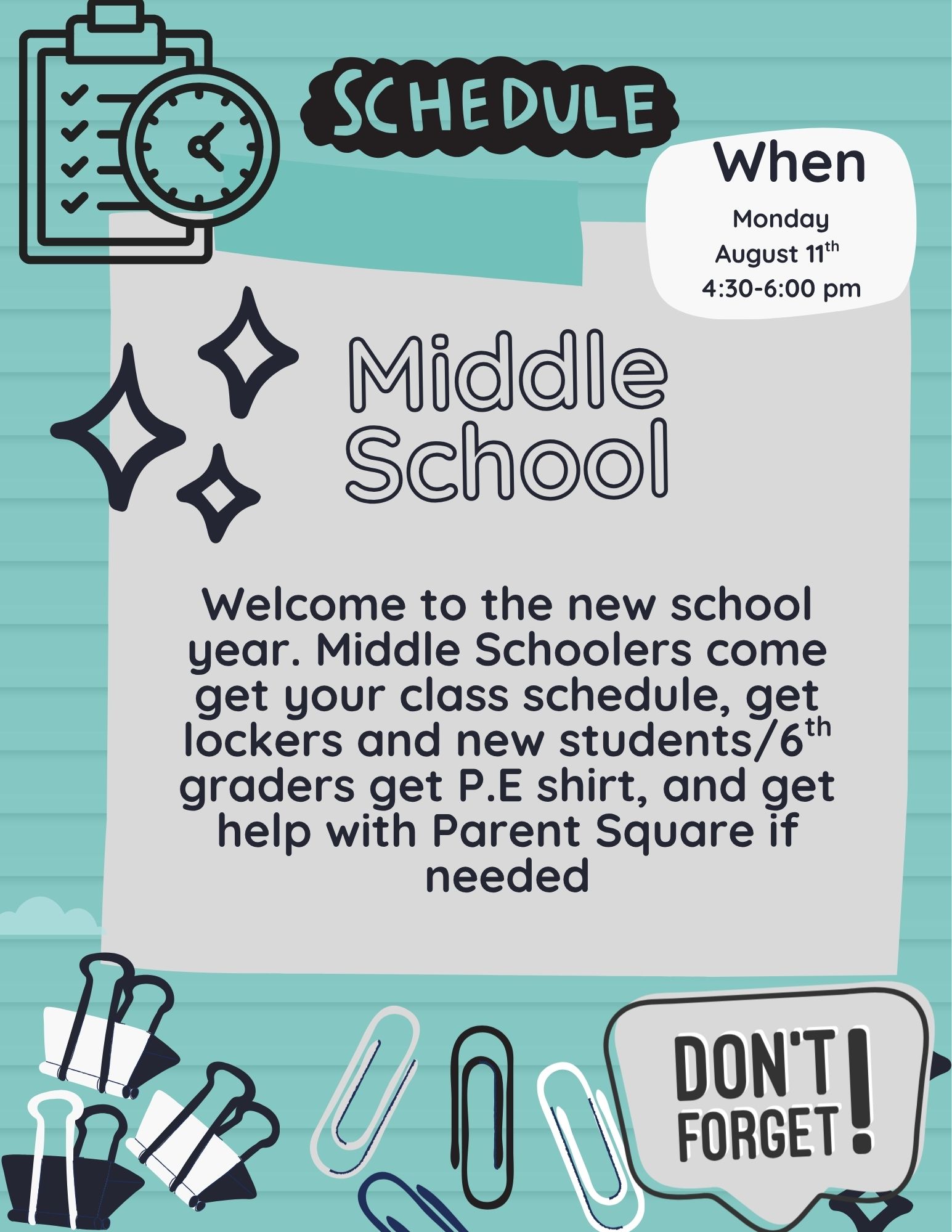 Middle School Schedules and Lockers